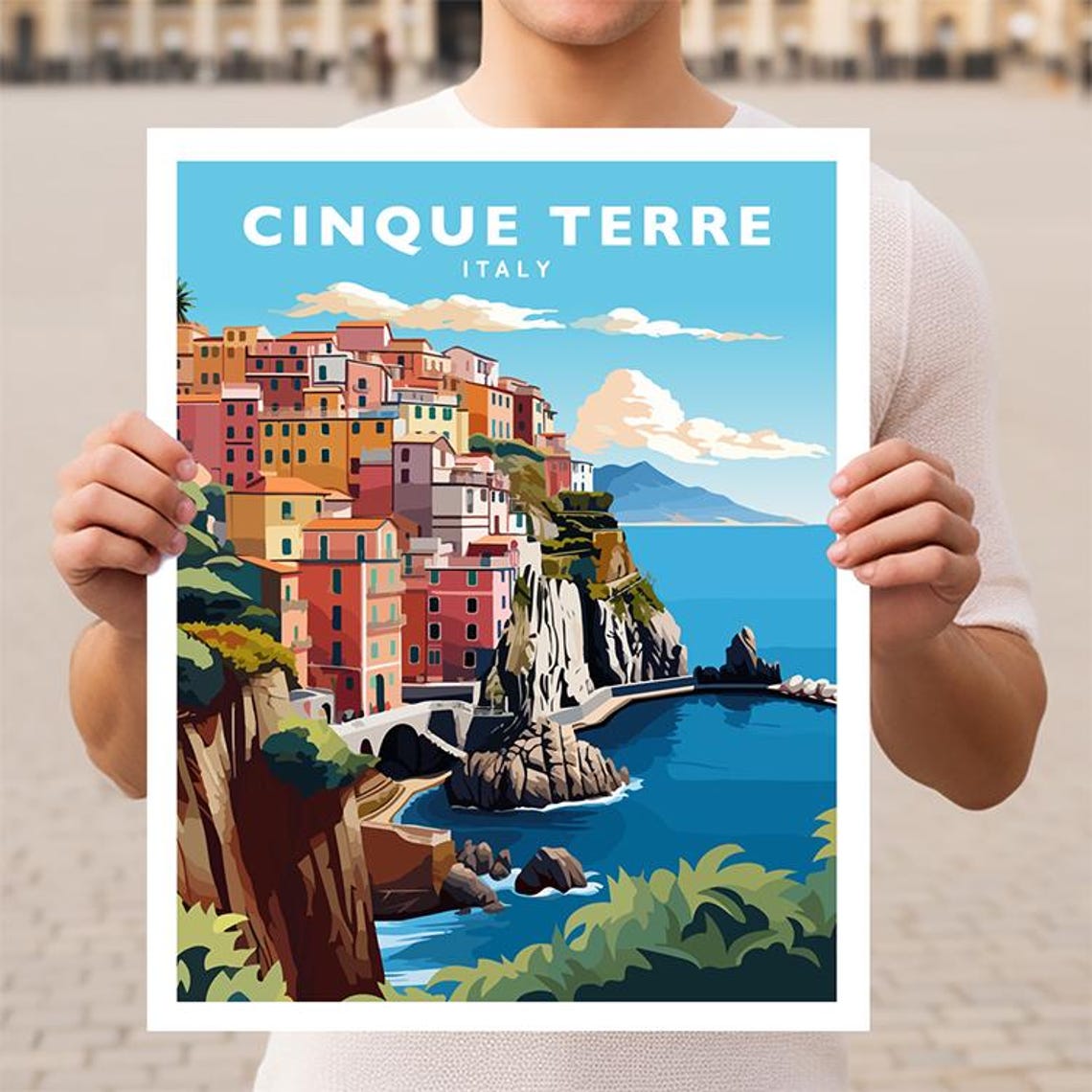 Cinque Terre Italy Colorful Cliffside Village Harbor Travel Poster