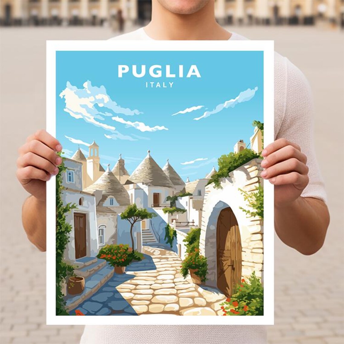 Puglia Italy Vintage Travel Poster, Europe Wall Art