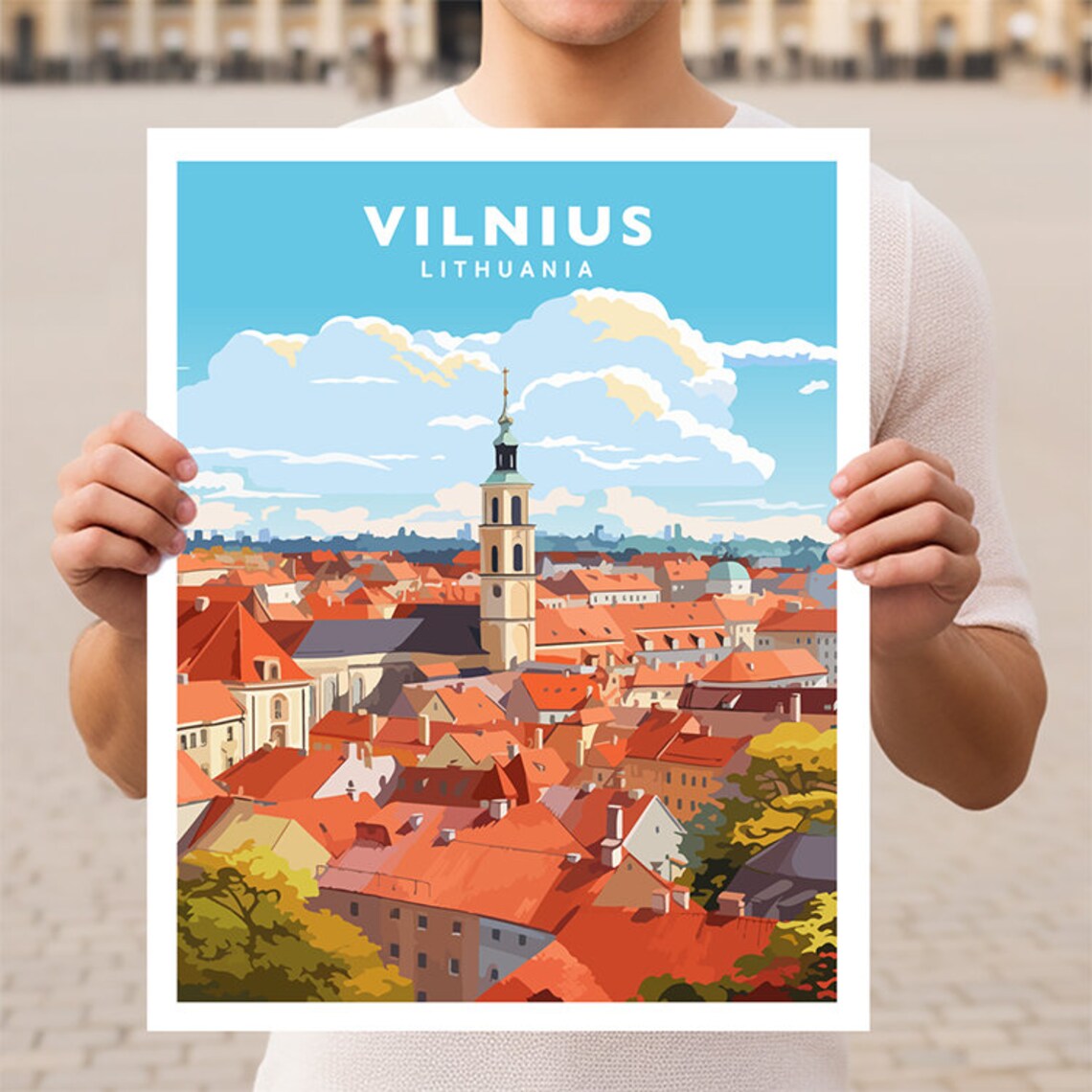 Vilnius Lithuania Travel Poster, European City View