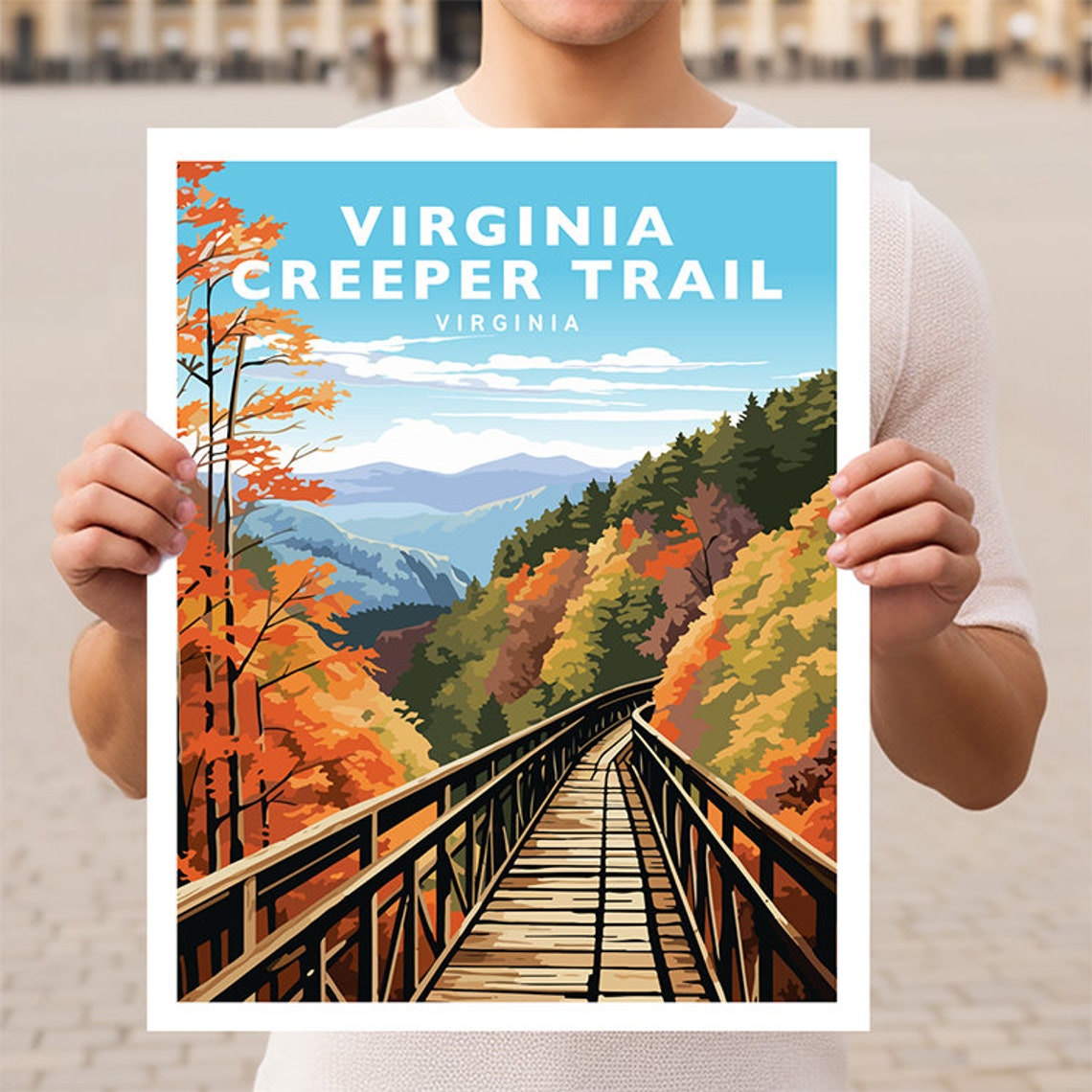 Virginia Creeper Trail Autumn Trestle Bridge Forest Travel Poster