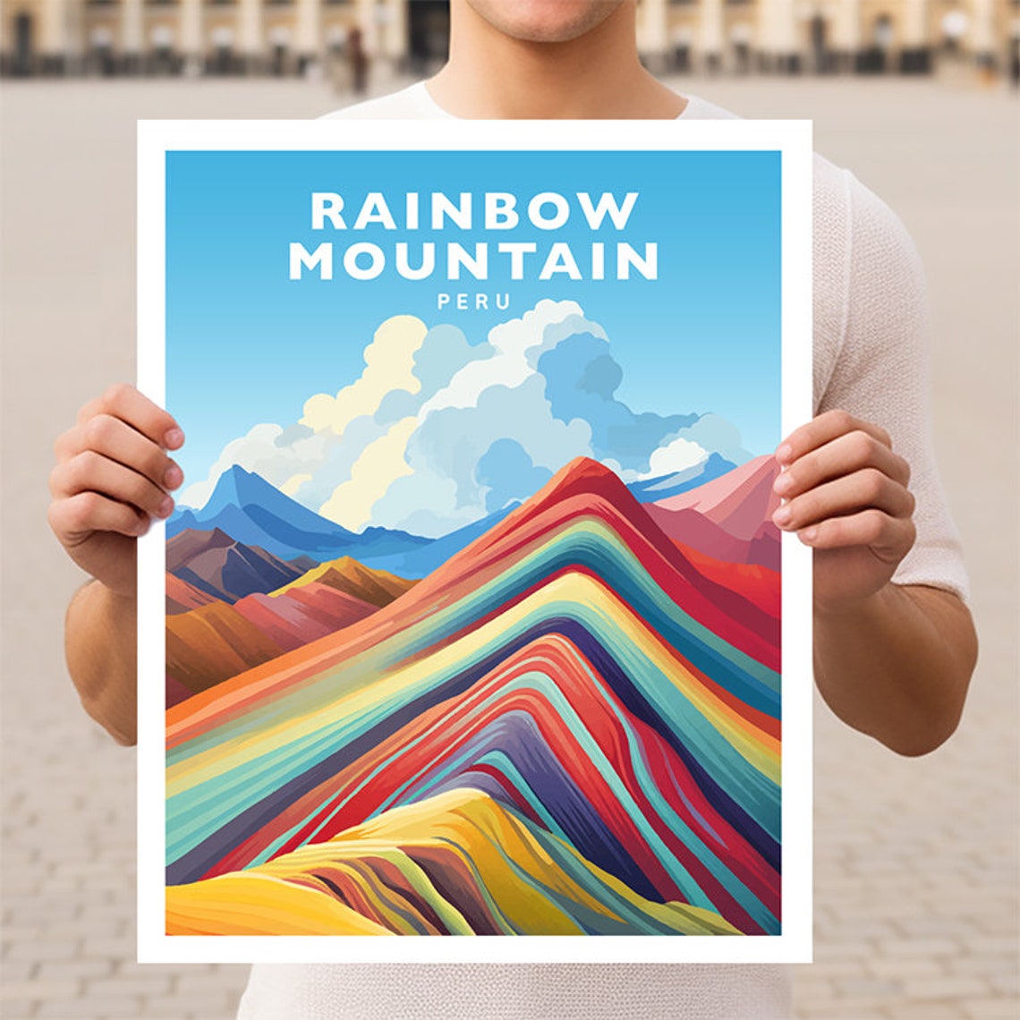 Rainbow Mountain Peru Vinicunca Striped Peak Travel Art Poster