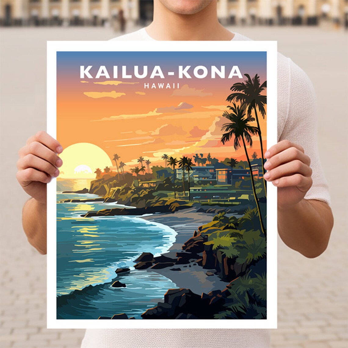 Kailua Kona Hawaii Travel Poster, USA Place Print