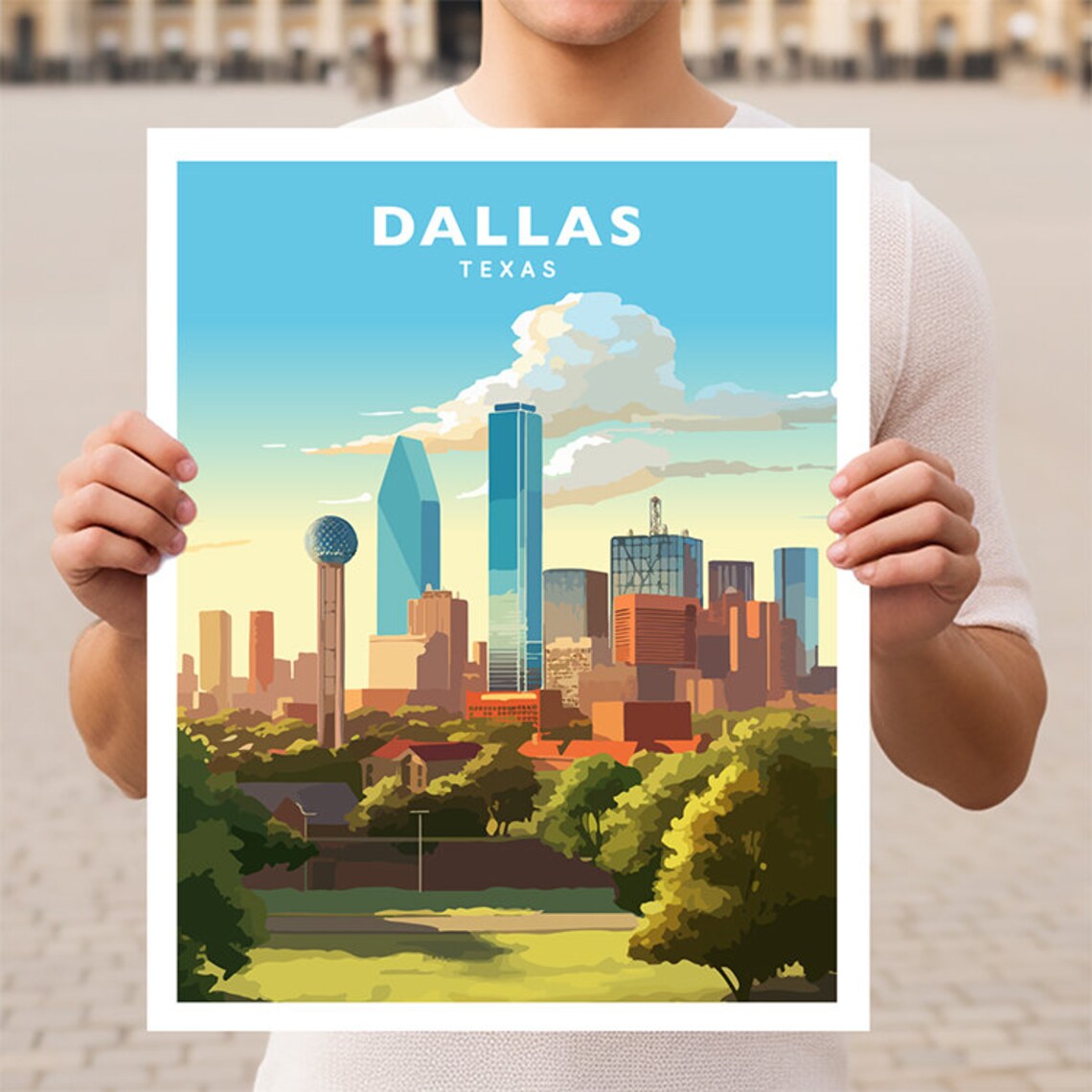 Dallas Texas Travel Poster, City Wall Art Print