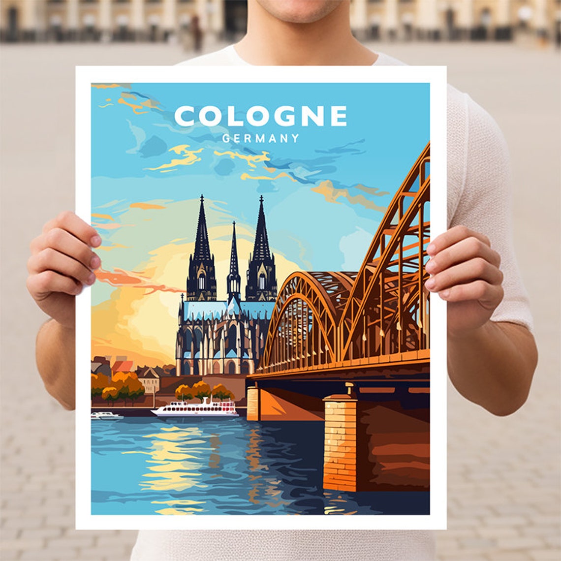 Cologne Cathedral Hohenzollern Bridge Rhine Germany Travel Poster