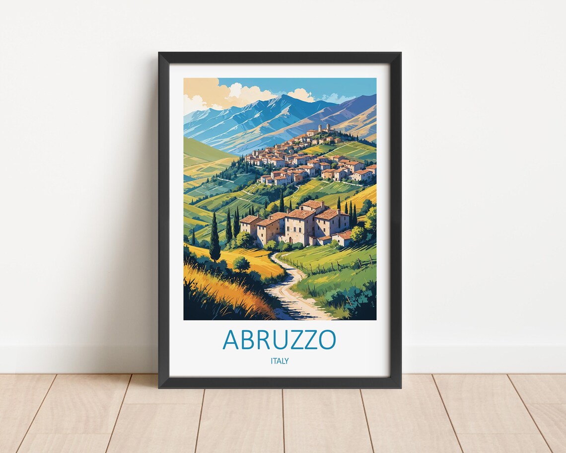 Abruzzo Italy Mountain Village Country Path Vintage Travel Poster
