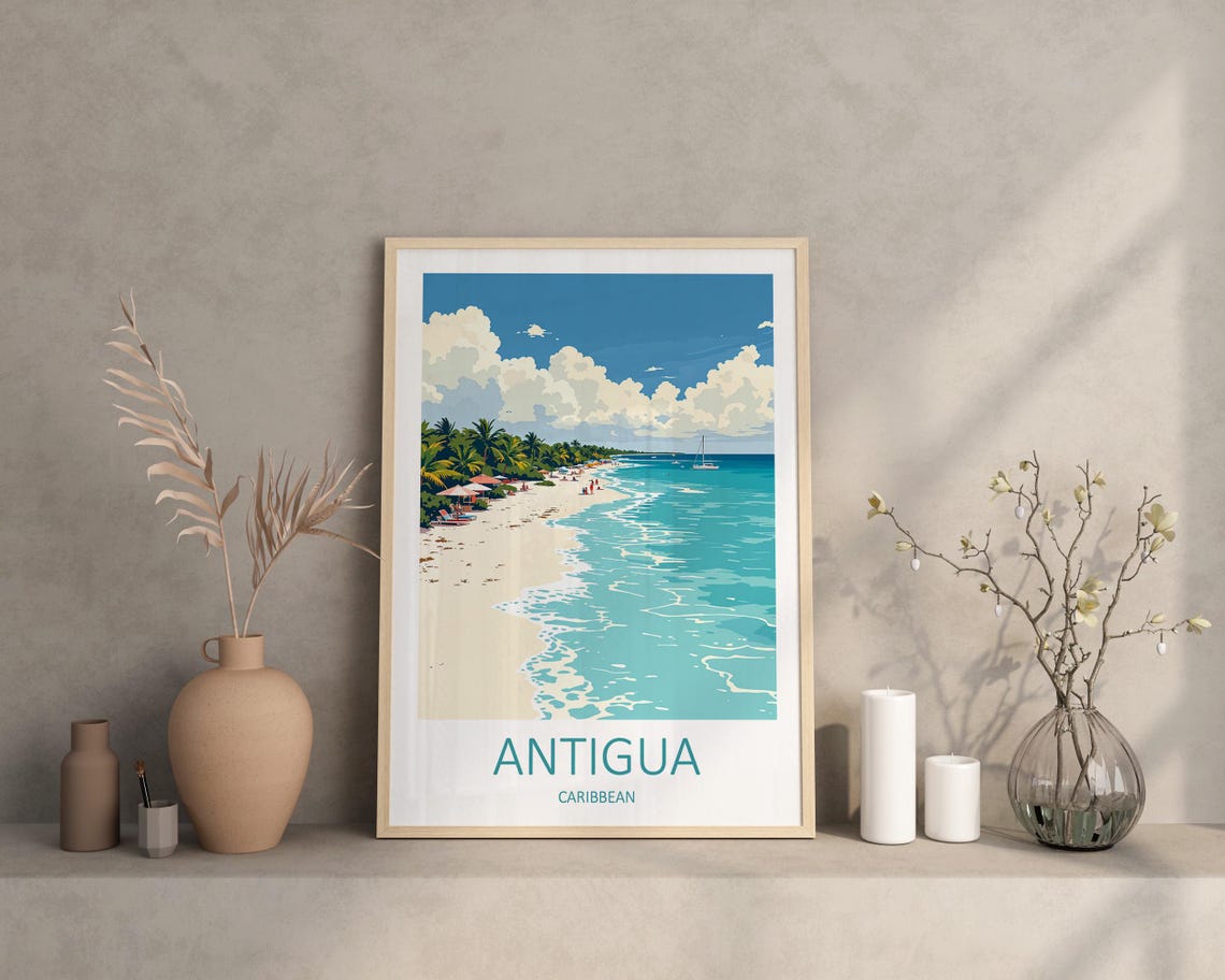 Antigua Caribbean White Sand Beach With Sailboats Offshore Poster - Image 2