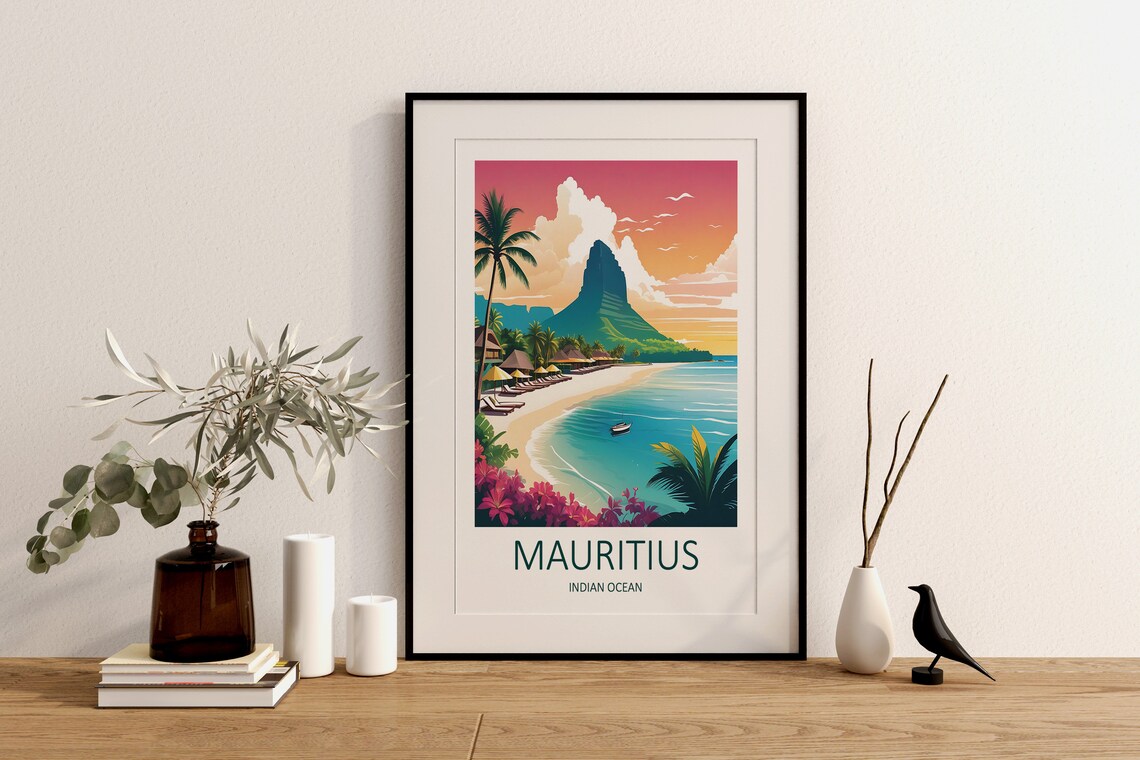 Mauritius Indian Ocean Tropical Beach Sunset Lagoon Travel Poster - Image 3