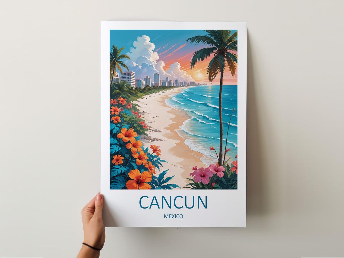 Cancun Mexico Tropical Beach Sunset Palm Paradise Shore Poster - Image 5