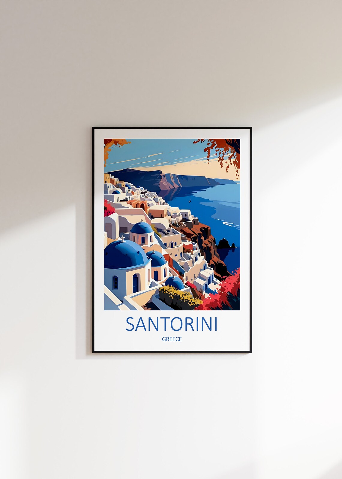 Santorini Greece Blue Domed Churches Over Caldera And Sea View Poster - Image 3