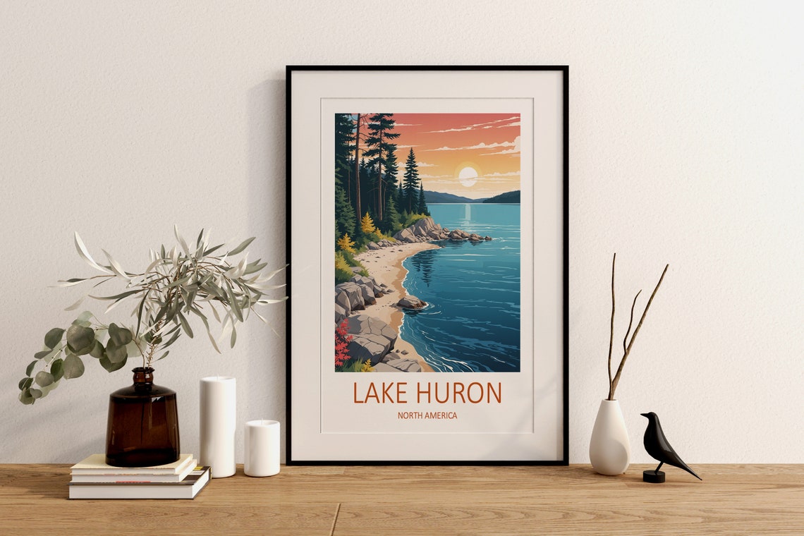 Lake Huron North America Rocky Shore Pine Sunset View Poster - Image 4