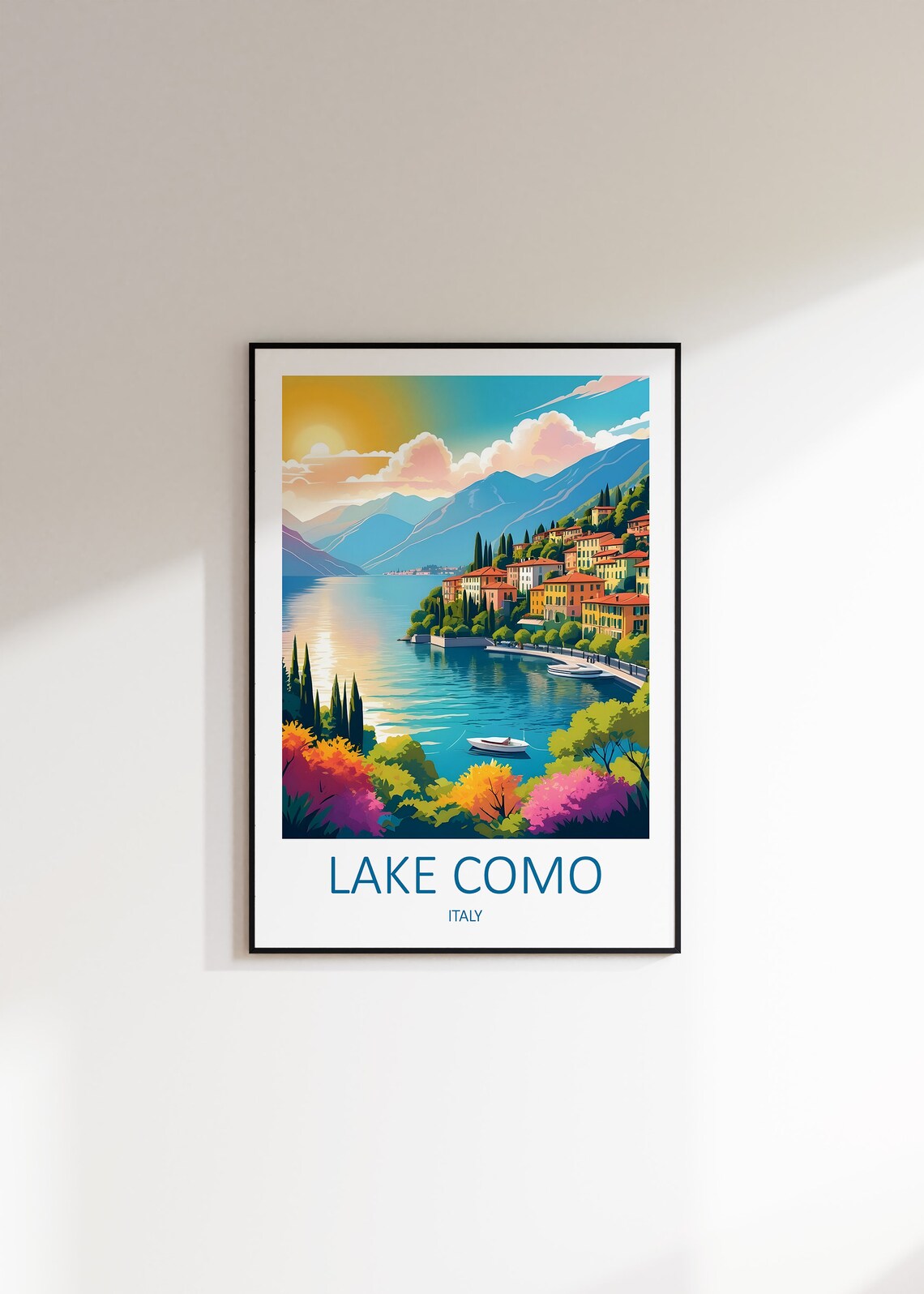 Sunset Over Lake Como Italy With Boats and Lakeside Village Poster - Image 4