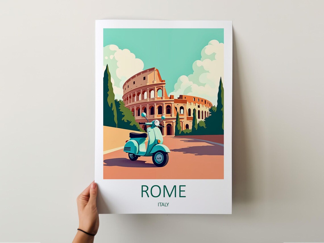Rome Italy Colosseum With Retro Mint Scooter on the Street Poster - Image 5