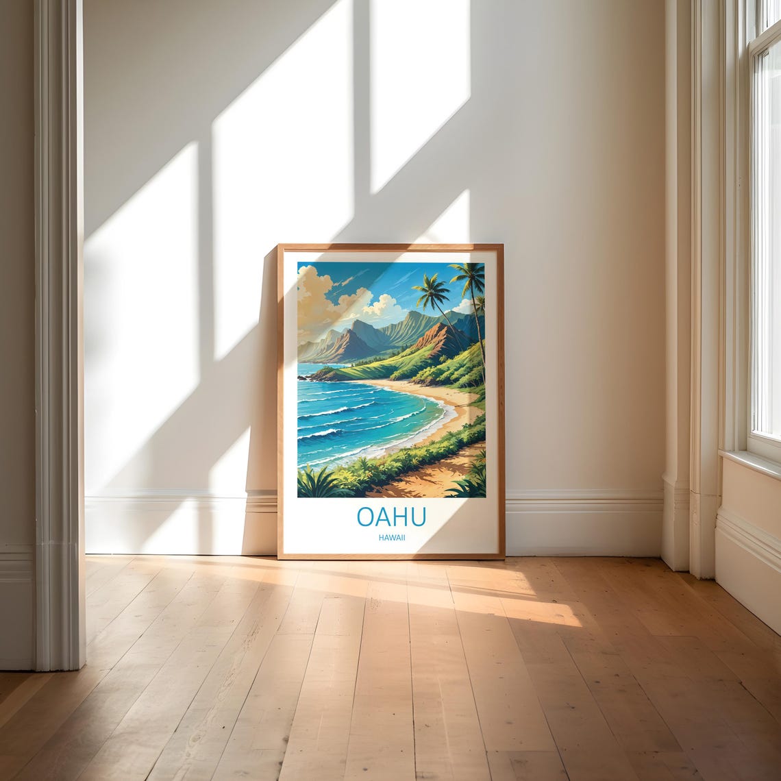 Oahu Hawaii Beach With Green Mountains and Turquoise Surf Poster - Image 6
