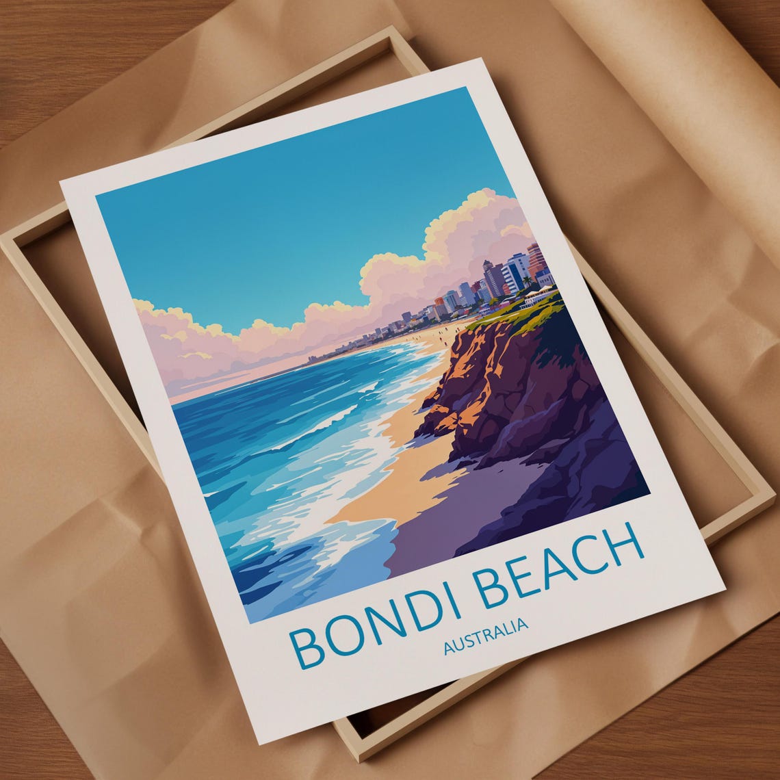 Bondi Beach Australia Surf Beach Cliffs and City Skyline Poster - Image 4