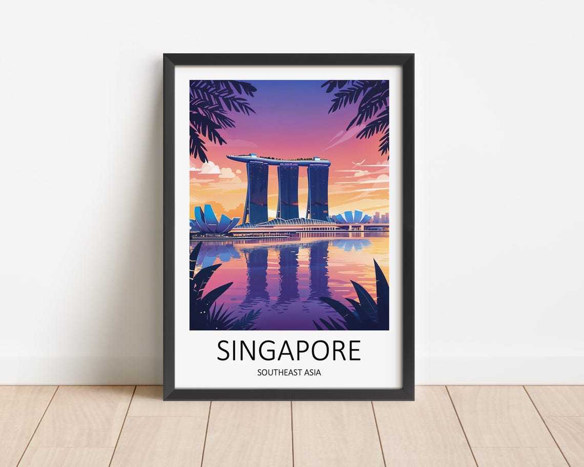 Singapore Print Singapore Poster Singapore Art Asia Poster Print Marina Bay Sands Travel Memories Gift Singapore Travel Print