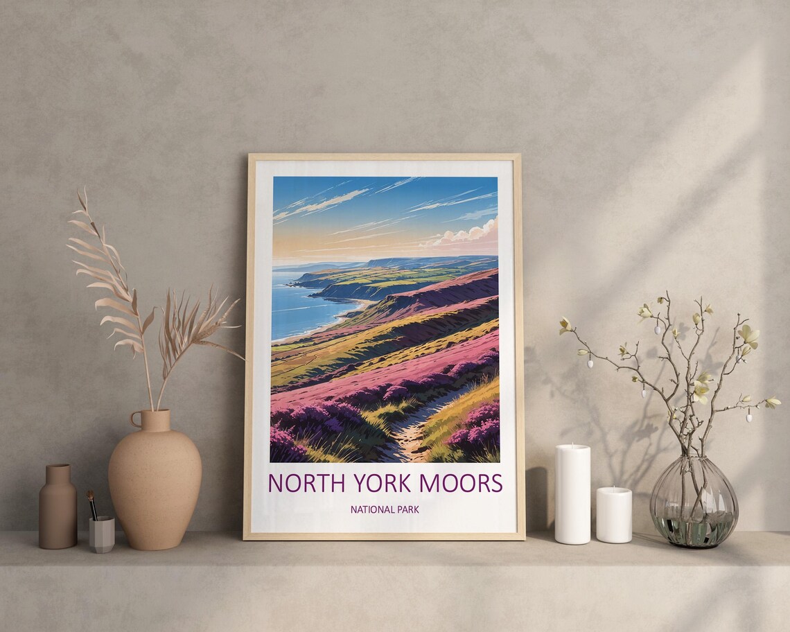 North York Moors National Park Heather Hills Coast Travel Poster - Image 3