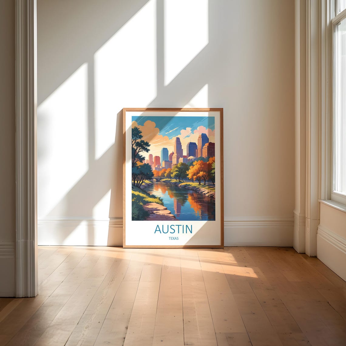 Austin Texas Skyline River Autumn Trees Downtown City View Poster - Image 6