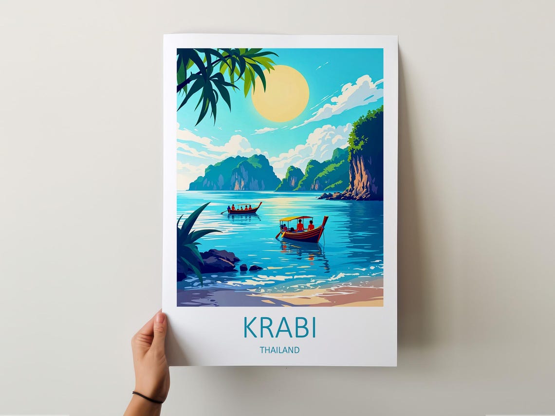 Krabi Thailand Longtail Boats Limestone Cliffs Travel Poster - Image 5