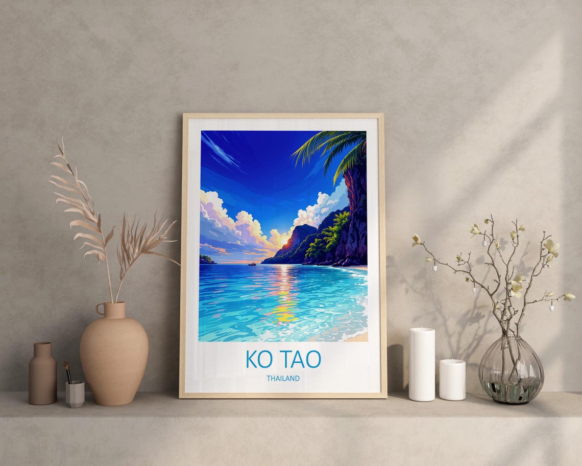Ko Tao Thailand Tropical Beach Sunset Palm Trees Island Poster - Image 2