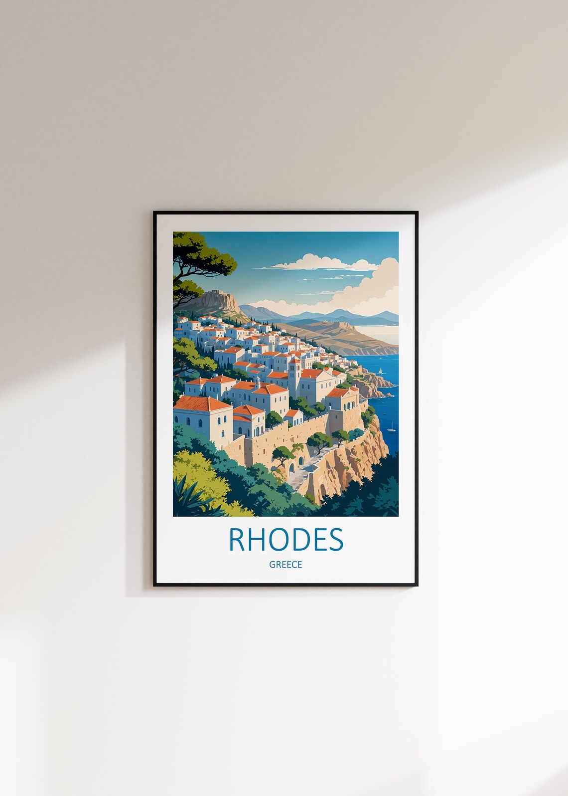 Rhodes Greece Old Town Seaside Cliff Harbor Vintage Travel Poster - Image 3