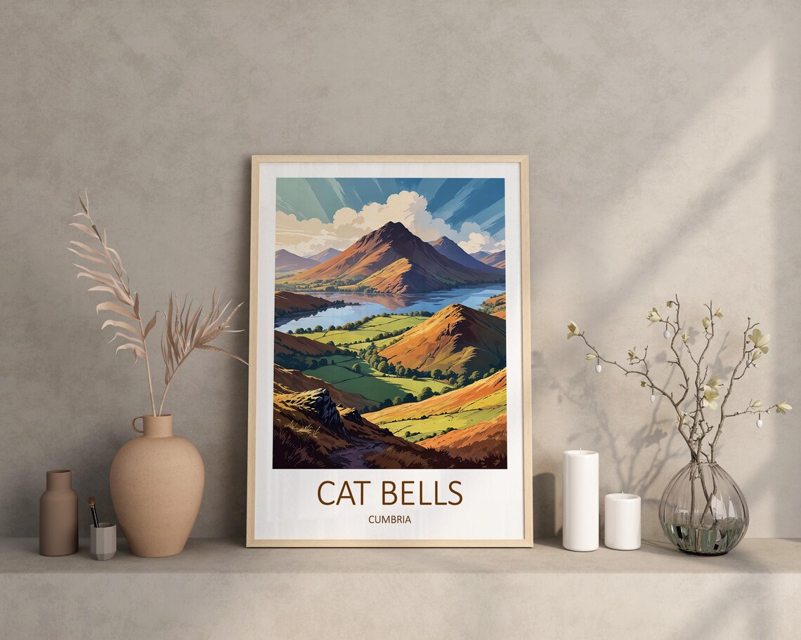 Cat Bells Cumbria Lake District Fell Panorama Vintage Travel Poster - Image 3