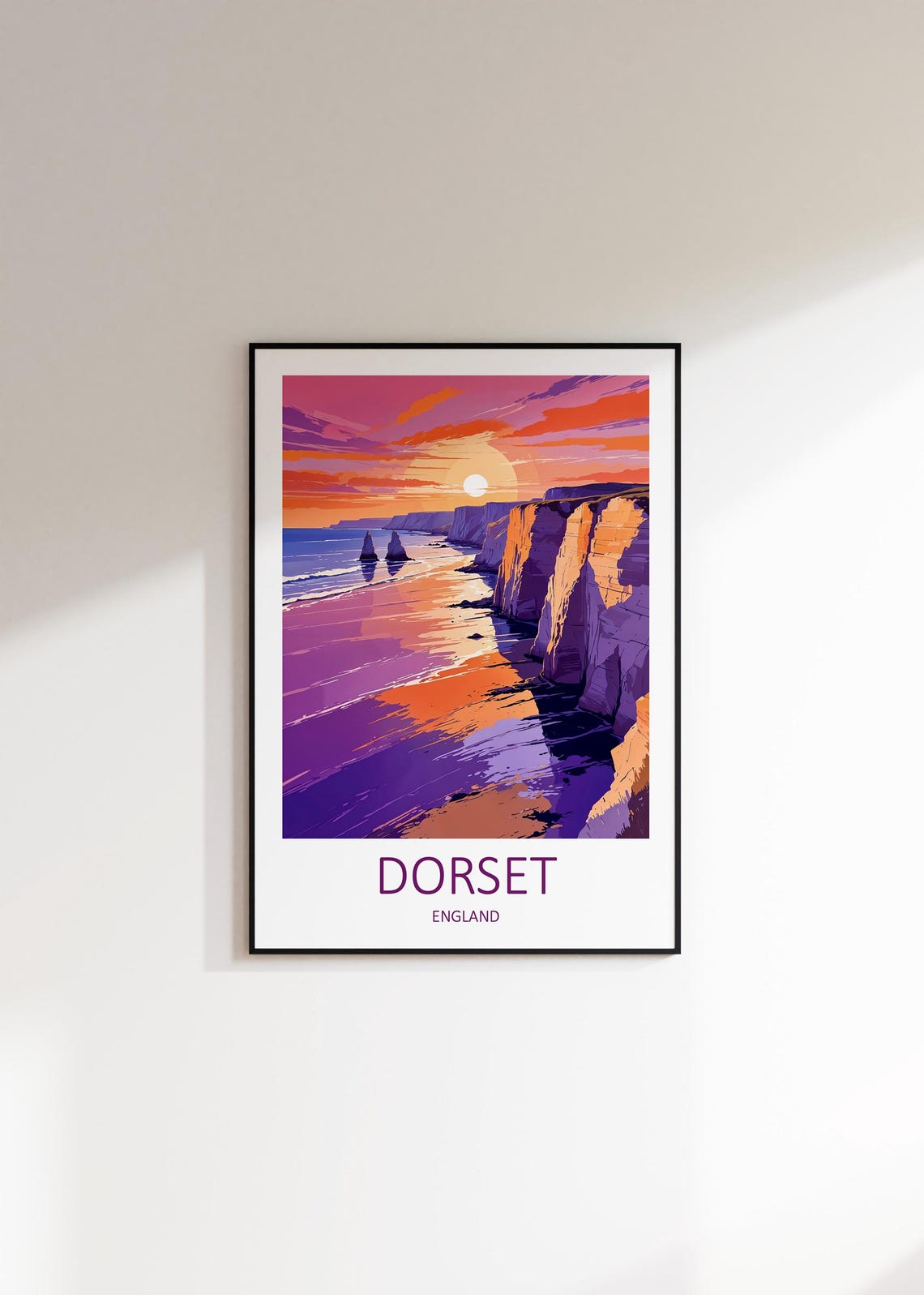 Dorset England Sunset Glow Over White Cliffs and Quiet Beach Poster - Image 2