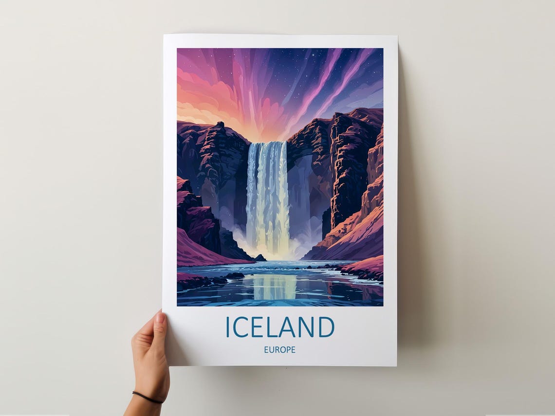 Iceland Print Iceland Poster Skogafoss Print Print Of Iceland Iceland Travel Print Waterfall Art Art Lover Gift Iceland Gifts - Image 5