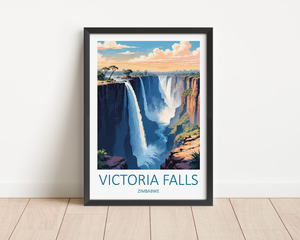 Victoria Falls Zimbabwe Dramatic Cliff Waterfall Mist View Poster