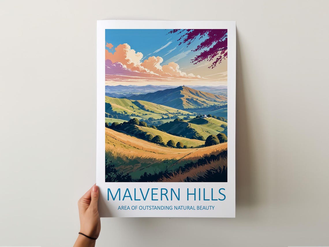 Malvern Hills England Rolling Green Hills Evening Travel Poster - Image 5