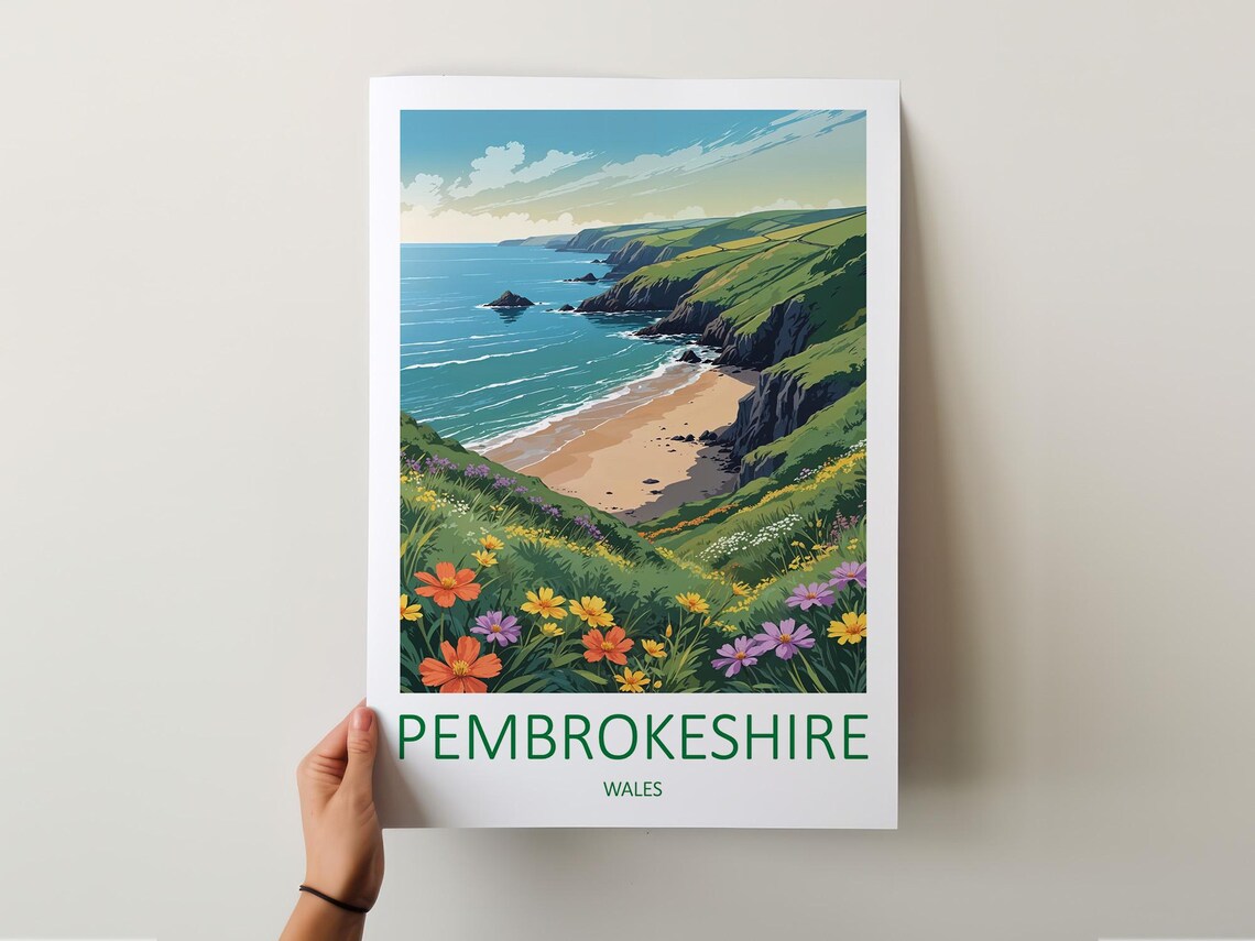 Pembrokeshire Wales Wildflower Cliff Coast Beach Travel Poster - Image 5