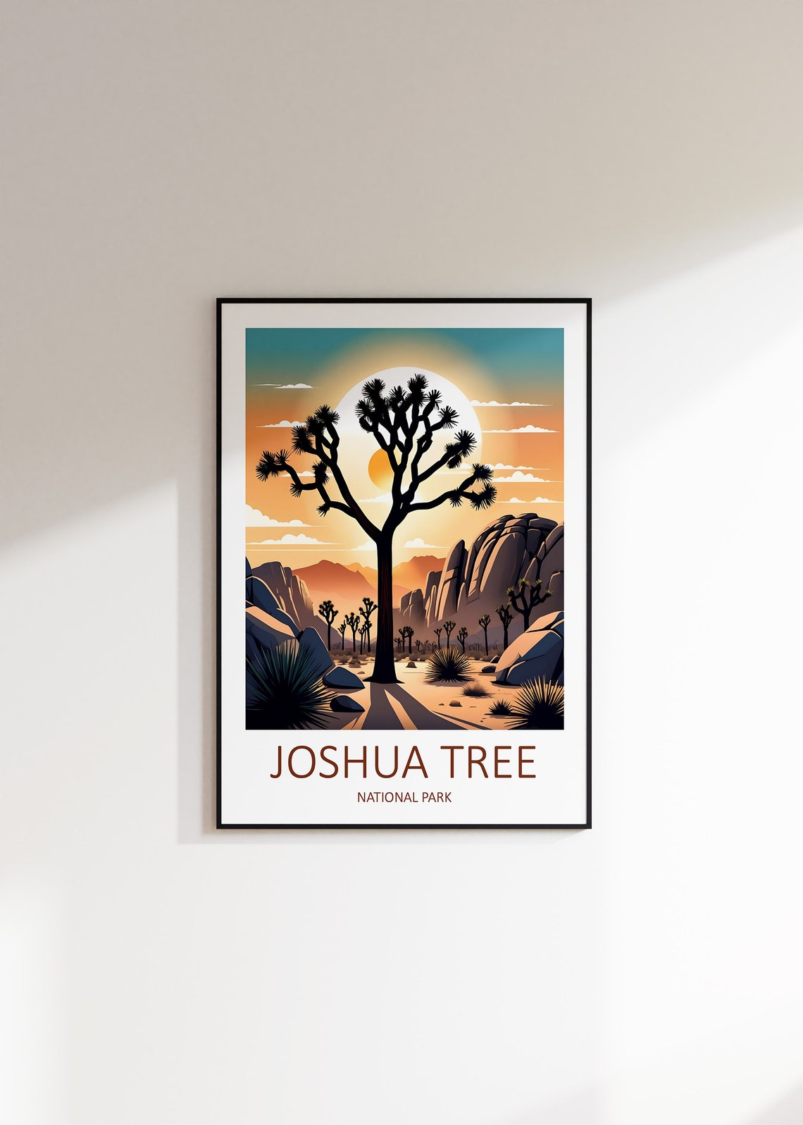 Joshua Tree National Park Desert Sunset Silhouette Art Poster - Image 3