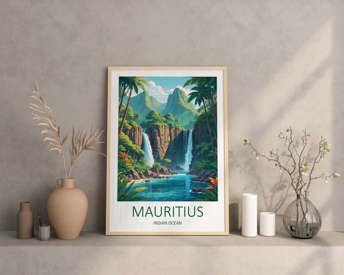 Mauritius Indian Ocean Waterfall Jungle Lagoon Travel Poster - Image 4