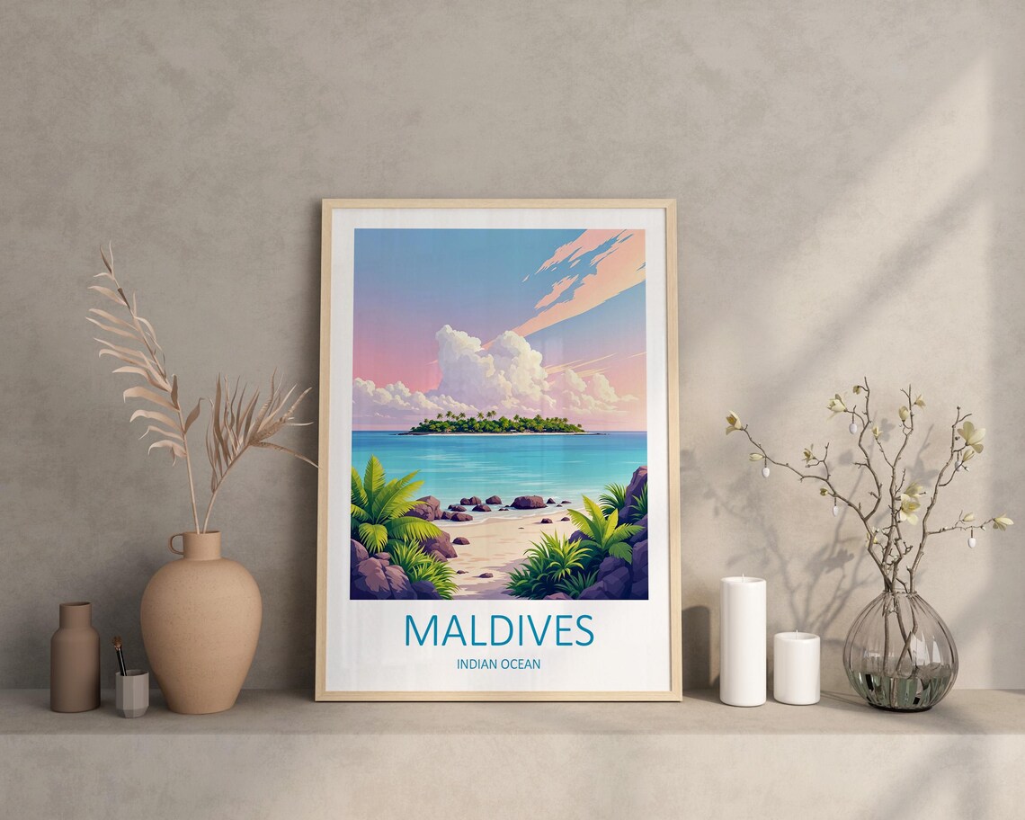 Maldives Travel Print Maldives Wall Art Maldives Poster Maldives Art Print Tropical Island Gift South Asia Indian Ocean Wedding Gift - Image 2