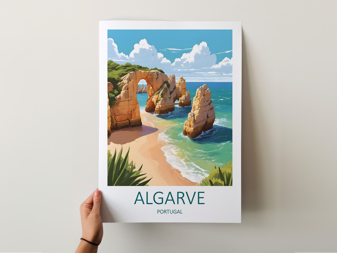 Algarve Portugal Dramatic Natural Rock Arch Over Hidden Beach Poster - Image 5