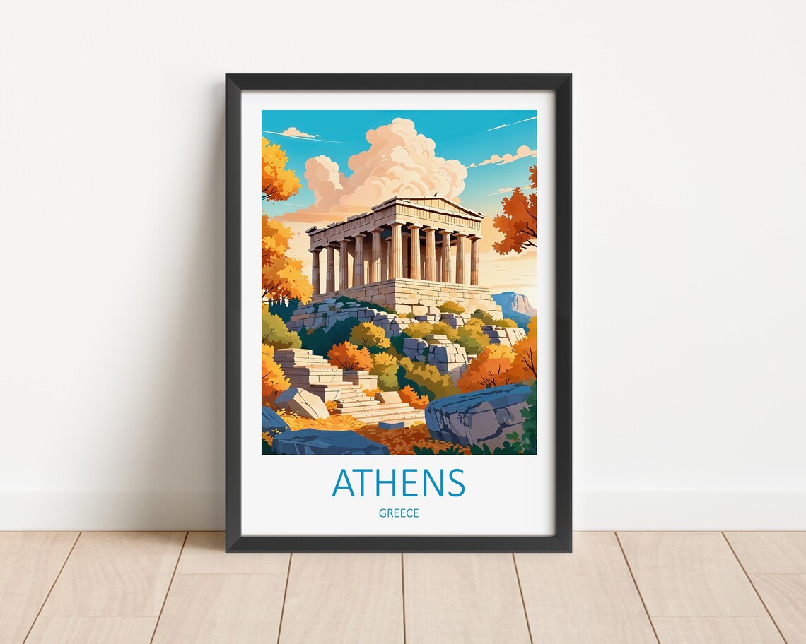 Athens Greece Ancient Stone Temple Among Autumn Trees On Hill Poster