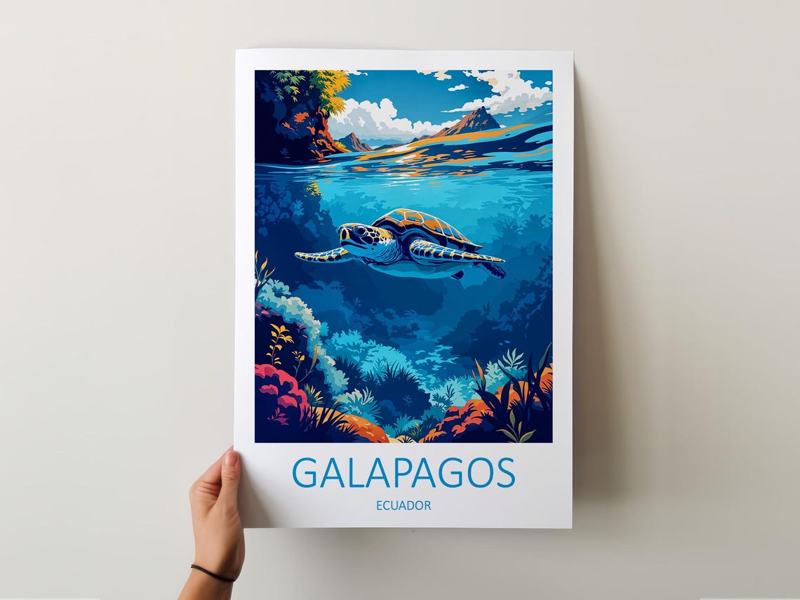 Galapagos Ecuador Sea Turtle Gliding Over A Coral Reef Poster - Image 5