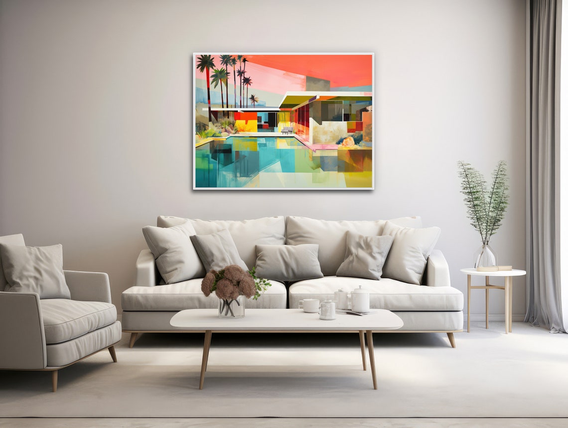 Palm Springs Mid Century Modern House Pool Painting Retro Wall Poster - Image 3