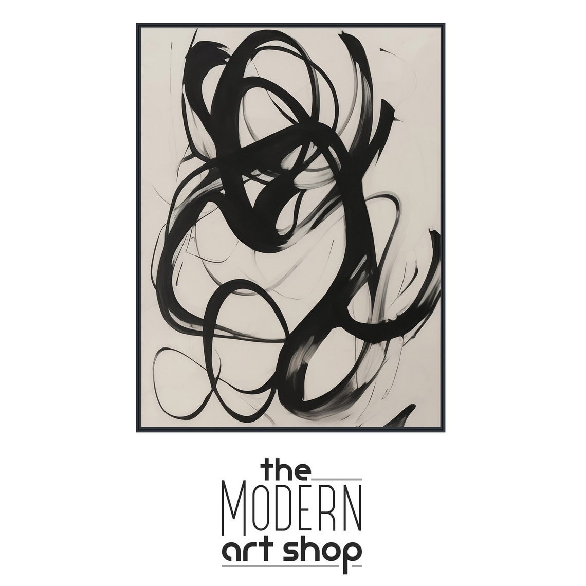 Black Brushstroke Swirl Abstract Off White Minimal Modern Wall Art - Image 4