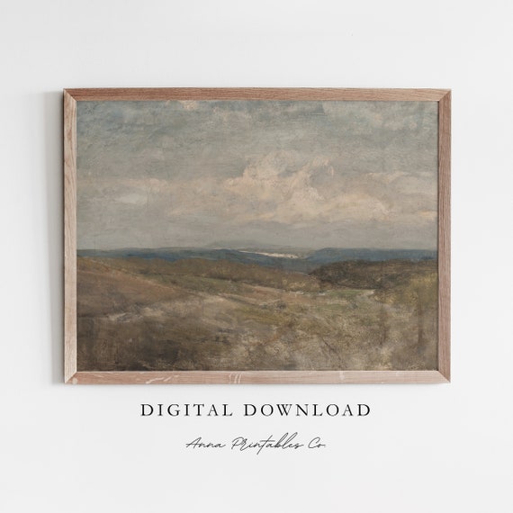 Neutral Tone Vintage Landscape Painting Antique Oil Painting Wall Art Rustic Nature Painting Art Prints