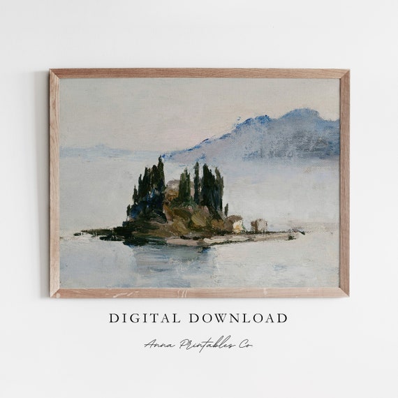 Island In The Lake Antique Landscape Painting For Vintage Nature Scene Wall Art Fine Artwork Victorian Art