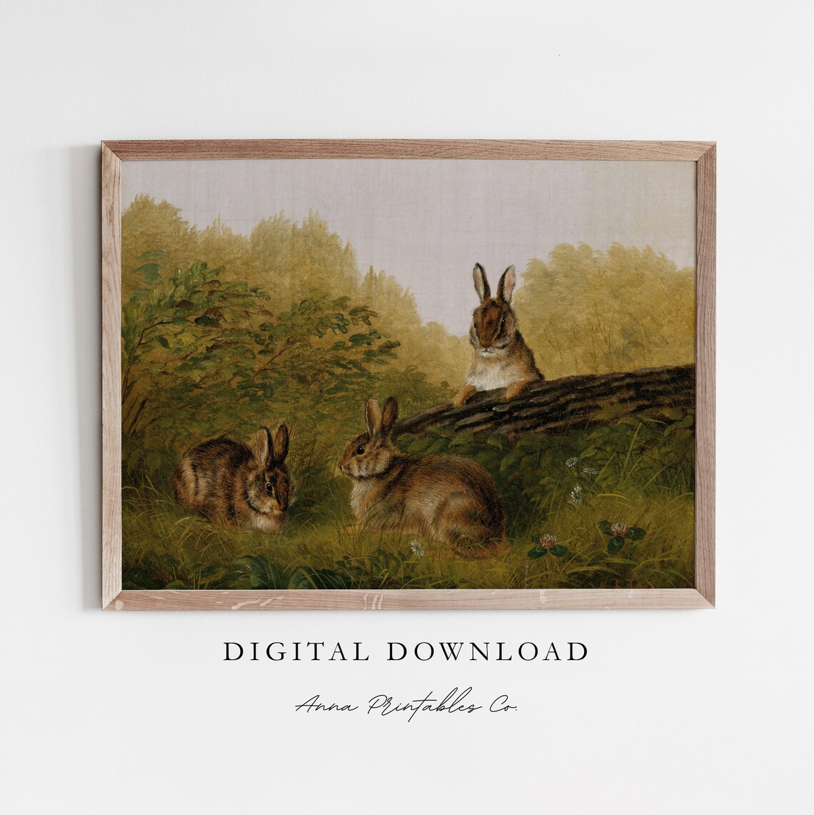 Rabbits in the Forest Vintage Cottagecore Art Print