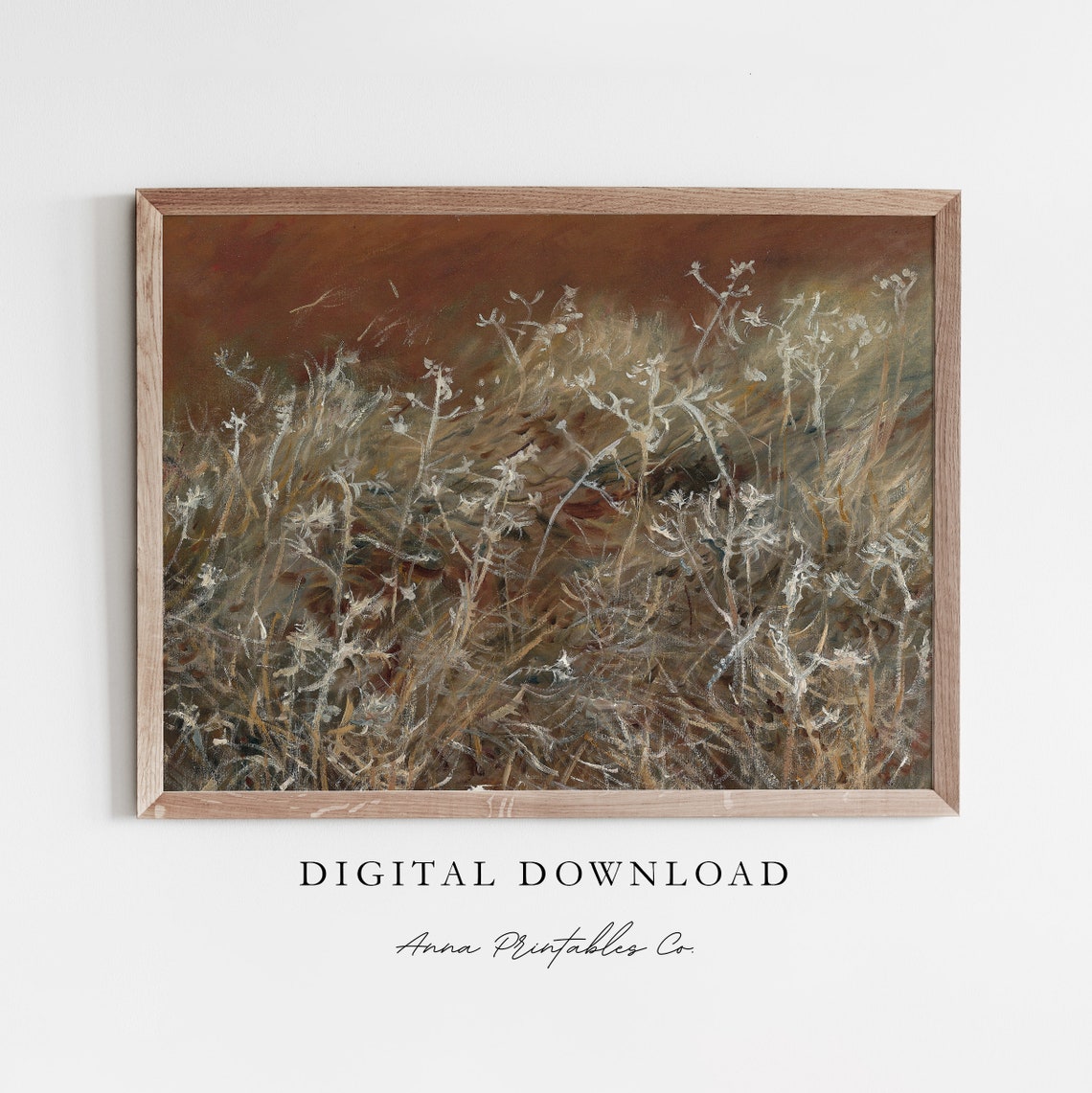 Windswept Grasses Oil Painting Rustic Textured Botanical Art Poster