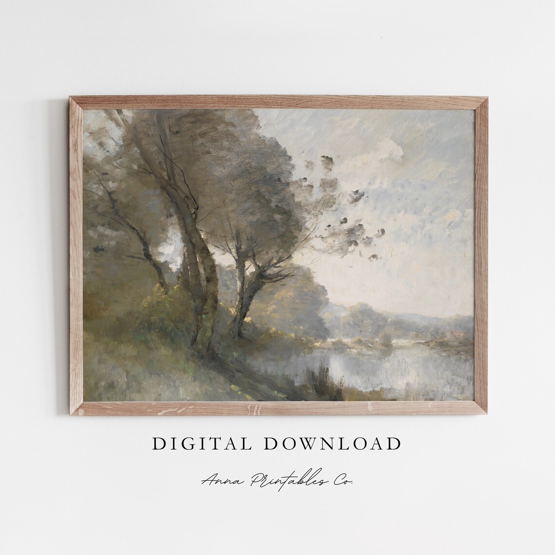 On The Riverbank Antique Moody River Landscape Painting Poster
