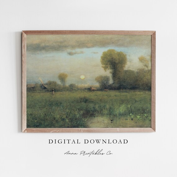 Antique Summer Sun Vintage Sunset Meadow Field Painting Poster