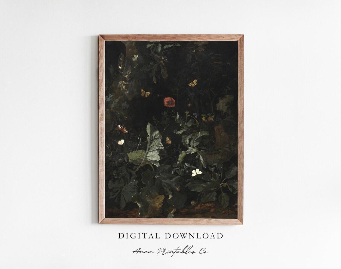 Poppy Forest Floor With Butterflies, Vintage Art Print