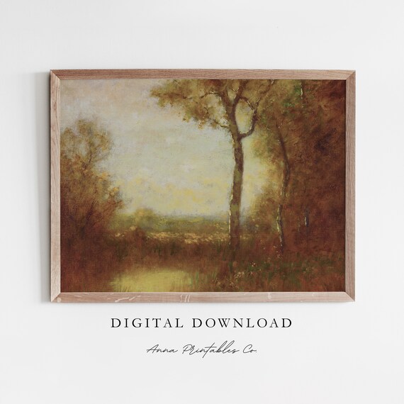 Golden Autumn Trees Glowing in Warm Light Oil Landscape Poster