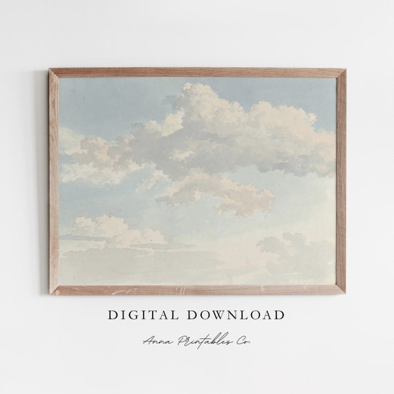 Cloud Study Antique Sky Watercolor Painting For Light Academia Wall Art Vintage Nursery Fine Art Prints