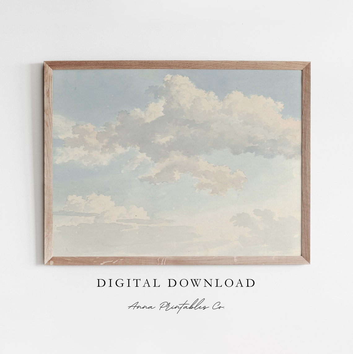 Cloud Study Serene Antique Sky Blue Watercolor Painting Poster
