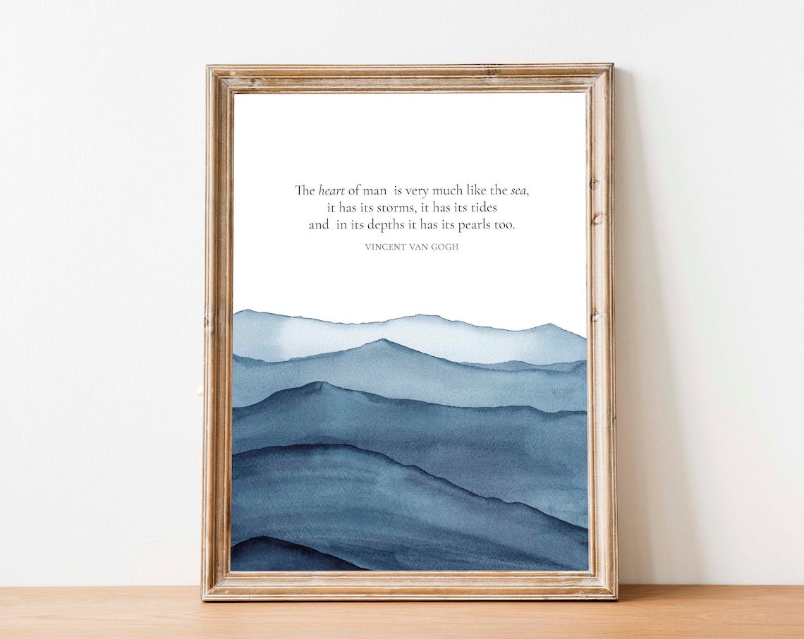 Vincent Van Gogh Heart Like The Sea Quote Blue Watercolor Wall Poster