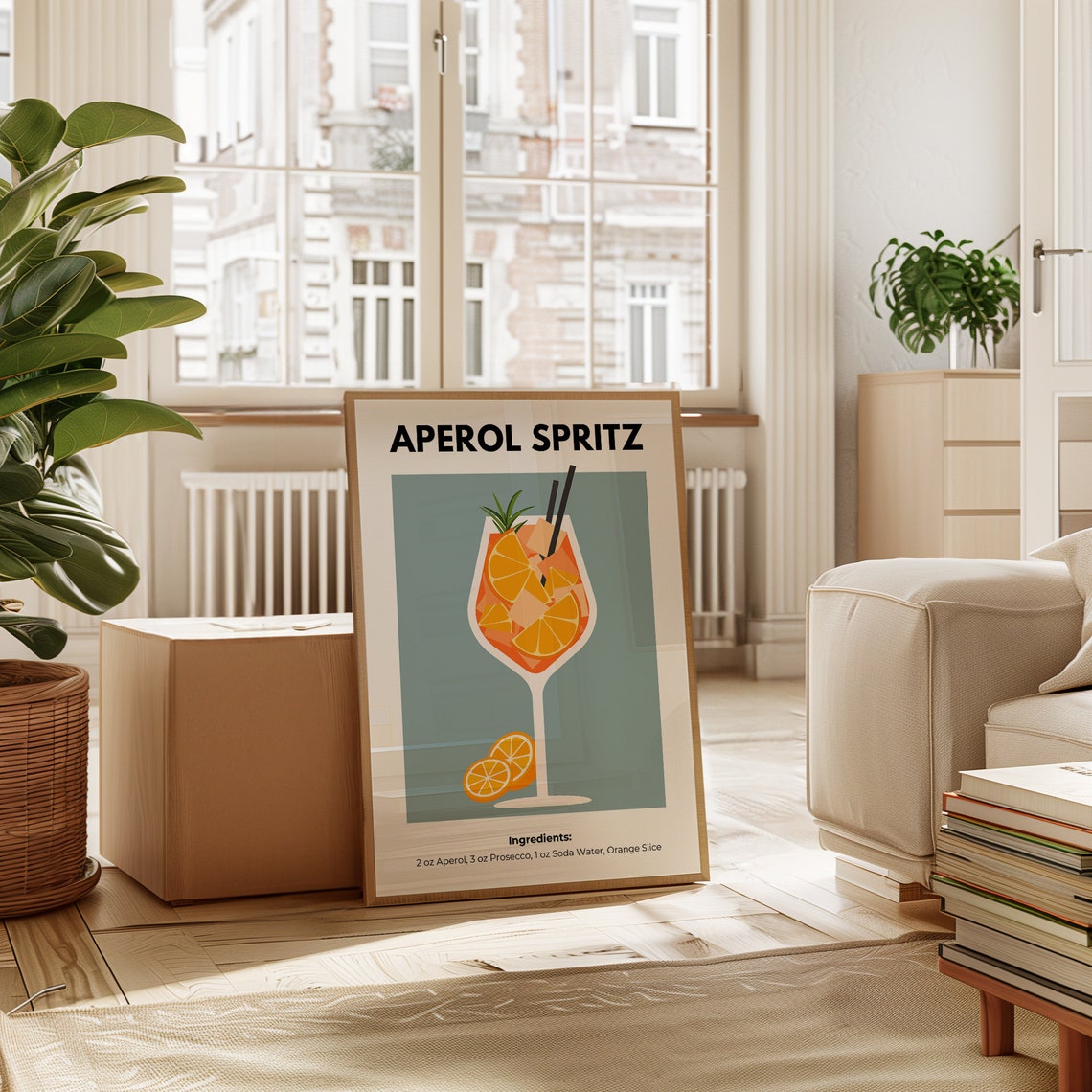 Aperol Spritz Cocktail Illustration Blue Bar Cart Recipe Poster - Image 5